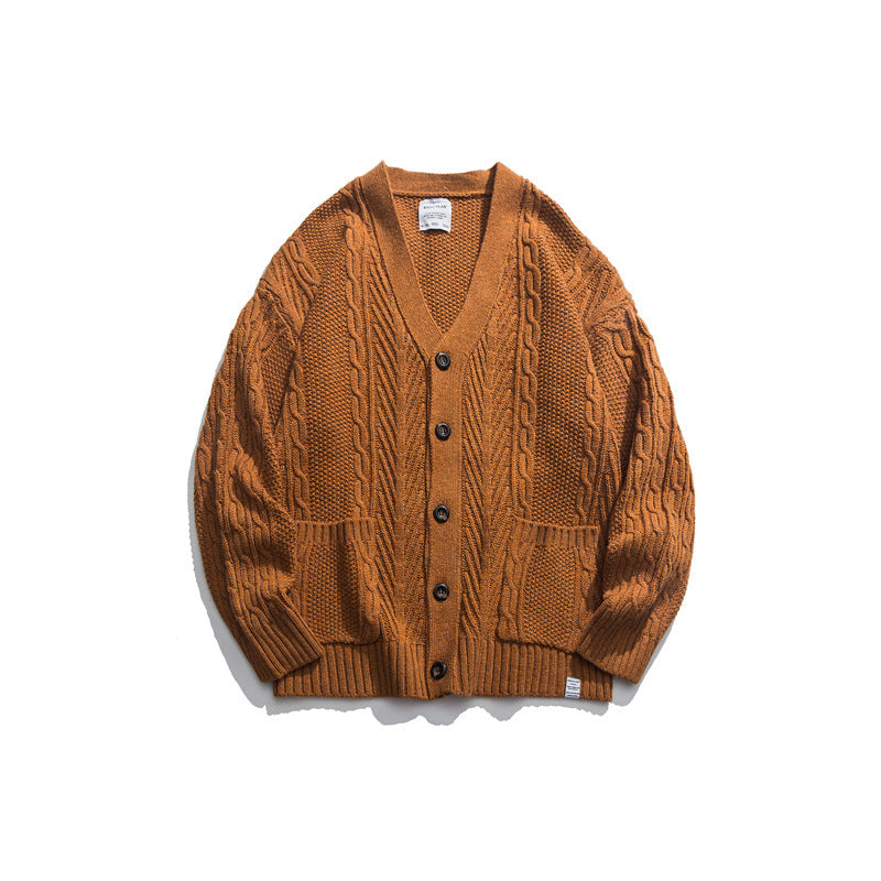 Unisex Oversized Knit Cardigan with Cable Pattern, V-Neck and Patch Pockets Mune Fashion