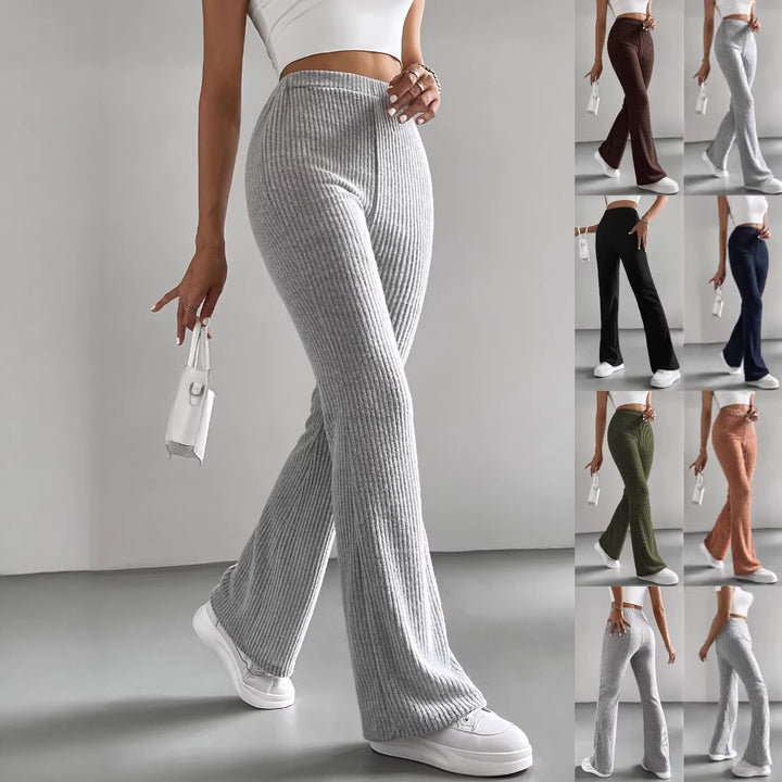 Women Ribbed High-Waist Flared Trousers made of soft fine knit Drune