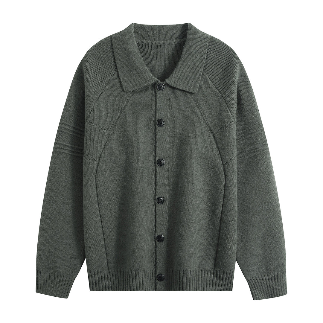 Men's knit cardigan with shirt collar, raglan sleeves & ribbed hem Mune Fashion