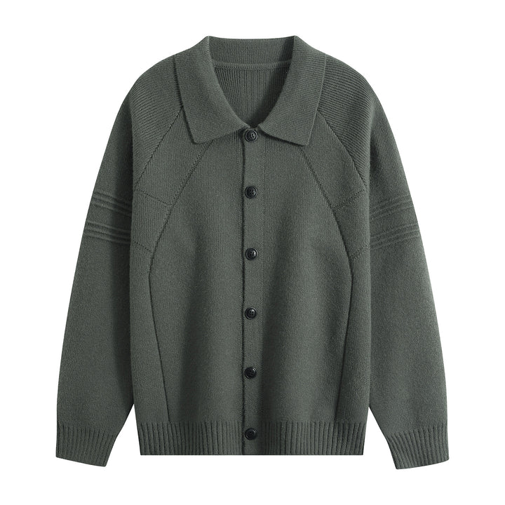 Men's knit cardigan with shirt collar, raglan sleeves & ribbed hem Mune Fashion
