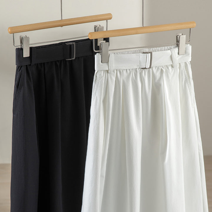 Women's Mid-length A-line Skirt with High Waist, Pleats and Waist Belt Mune Fashion