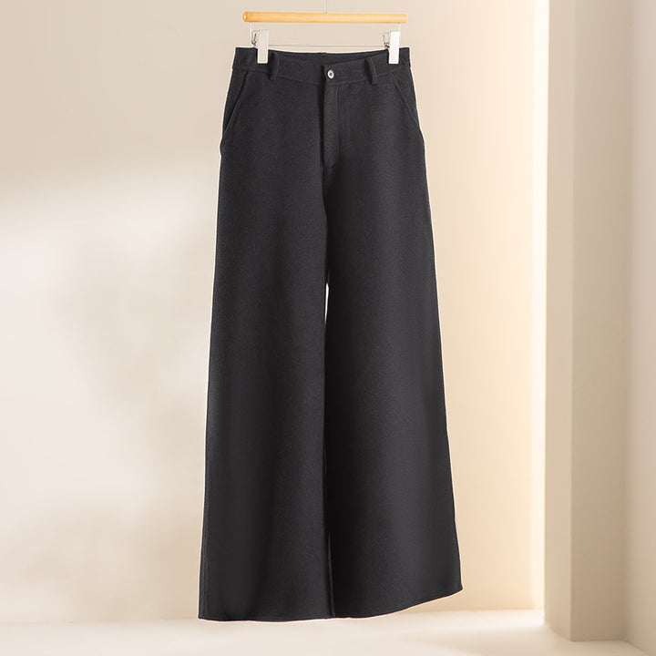 Women's Wide Wool Trousers with High Waist and Pockets Mune Fashion