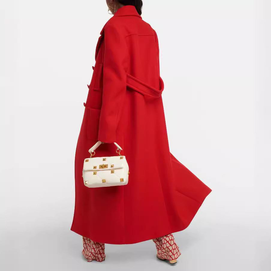 Women floor-length double-breasted wool-cashmere coat with wide lapels Mune Fashion