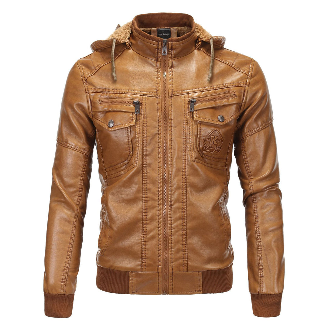 Men's vintage-inspired faux leather bomber jacket with teddy lining, stand collar, and chest pockets Mune Fashion