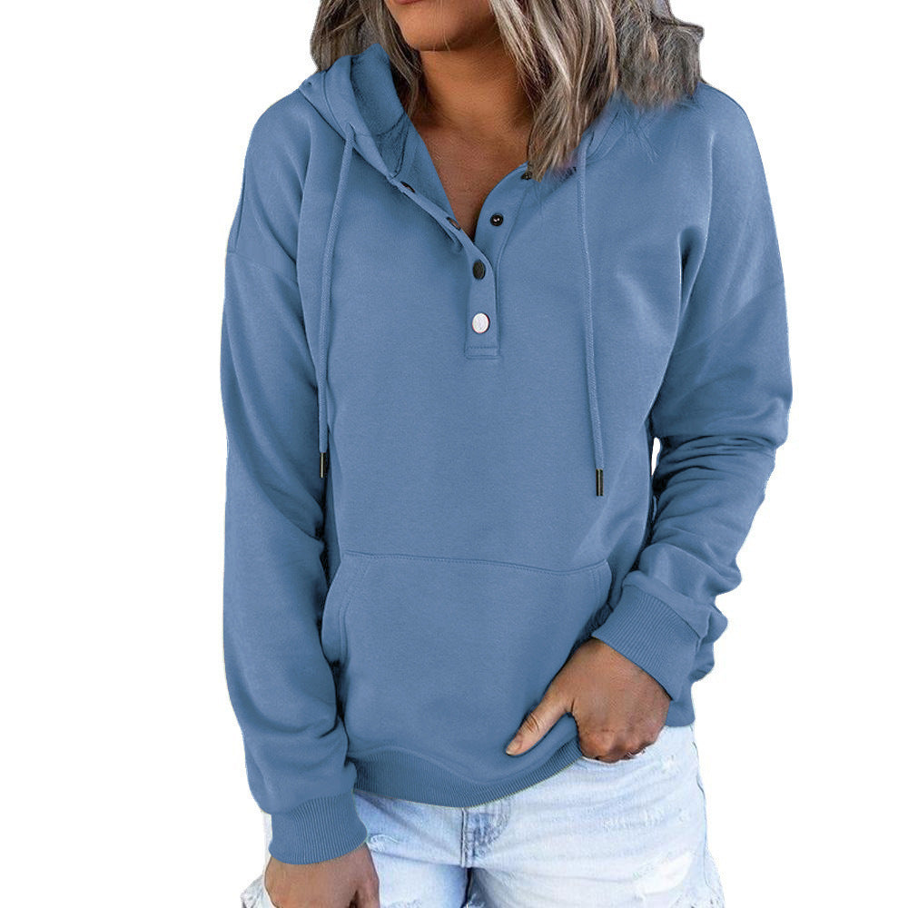 Women's hoodie with Henley button placket, kangaroo pocket, and loose fit Mune Fashion