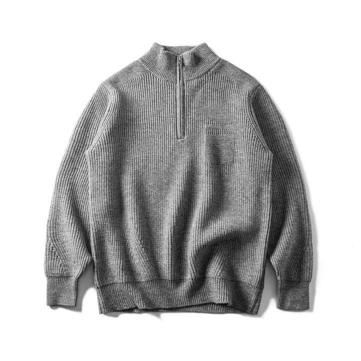 Men's Chunky Knit Half-Zip Pullover with Stand-Up Collar and Chest Pocket Mune Fashion