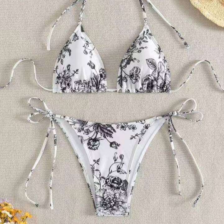 Women's triangle bikini set with delicate floral patterns Mune Fashion