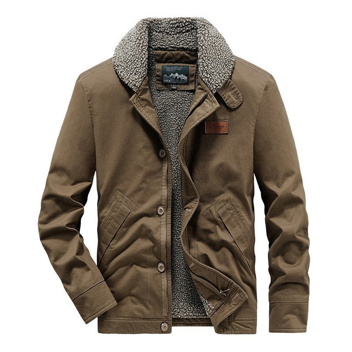 Men's Canvas Jacket with Full Sherpa Lining and Shirt Collar Mune Fashion