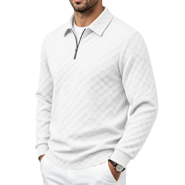 Men's textured knit sweater with troyer collar and half zip Mune Fashion