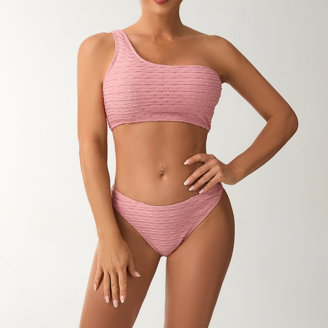 Women's One-Sided Bandeau Bikini with Textured Surface Mune Fashion