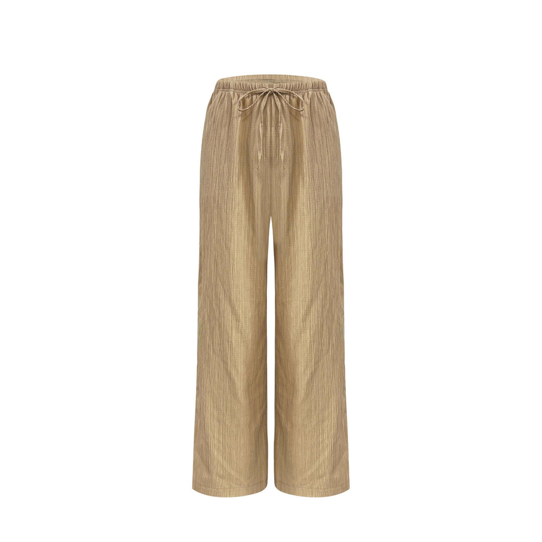 Ladies Wide Pleated Palazzo Pants with Elastic Waistband and Drawstring Mune Fashion