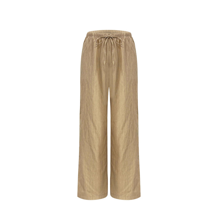 Ladies Wide Pleated Palazzo Pants with Elastic Waistband and Drawstring Mune Fashion