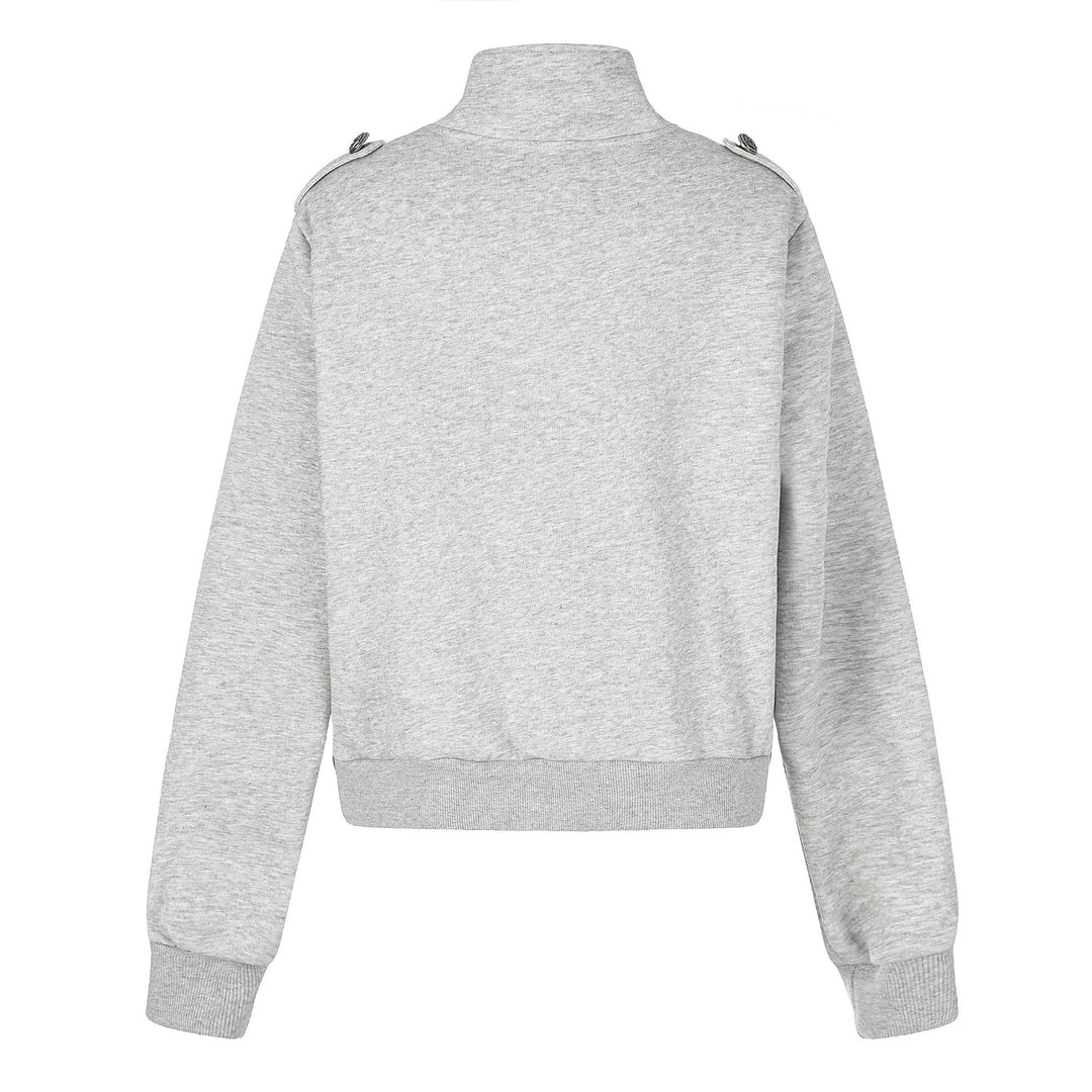 Women's Short Sweat Jacket in Military Style with Stand-Up Collar Mune Fashion