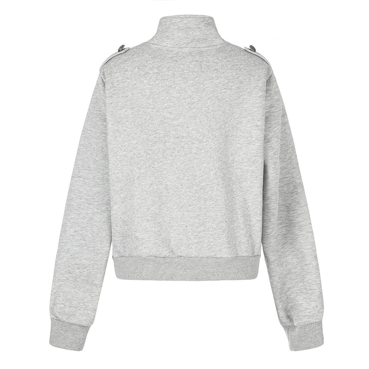 Women's Short Sweat Jacket in Military Style with Stand-Up Collar Mune Fashion