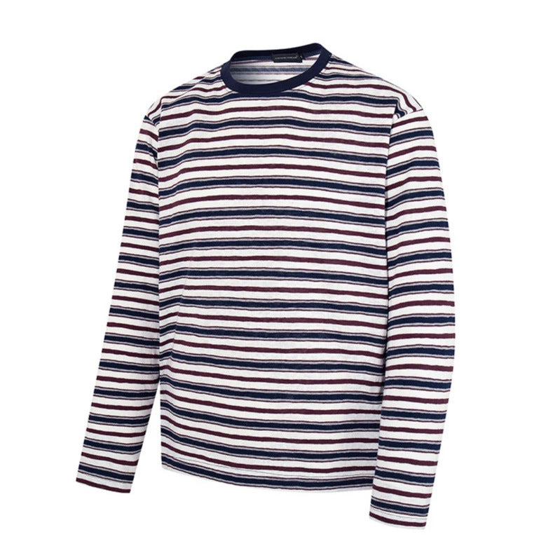 Men's Striped Long Sleeve Shirt made of Cotton Blend with Round Neck and Fine Texture Mune Fashion
