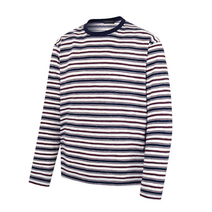 Men's Striped Long Sleeve Shirt made of Cotton Blend with Round Neck and Fine Texture Mune Fashion