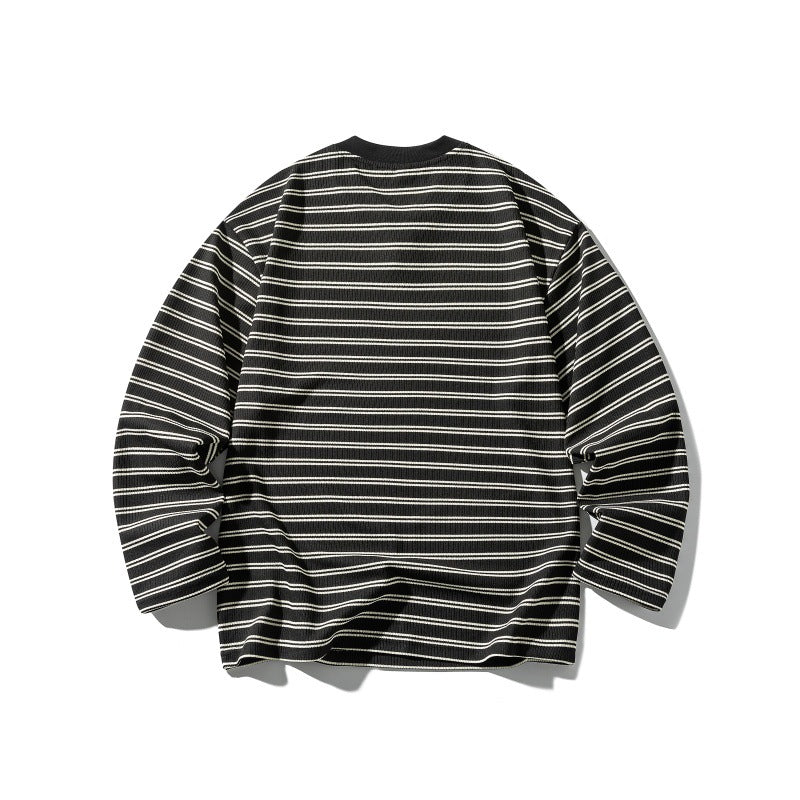 Unisex Striped Textured Long Sleeve with Notch V-Neck and Ribbed Structure Mune Fashion