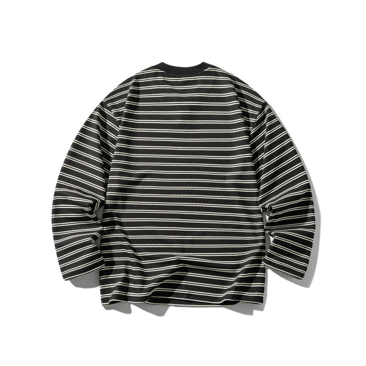 Unisex Striped Textured Long Sleeve with Notch V-Neck and Ribbed Structure Mune Fashion