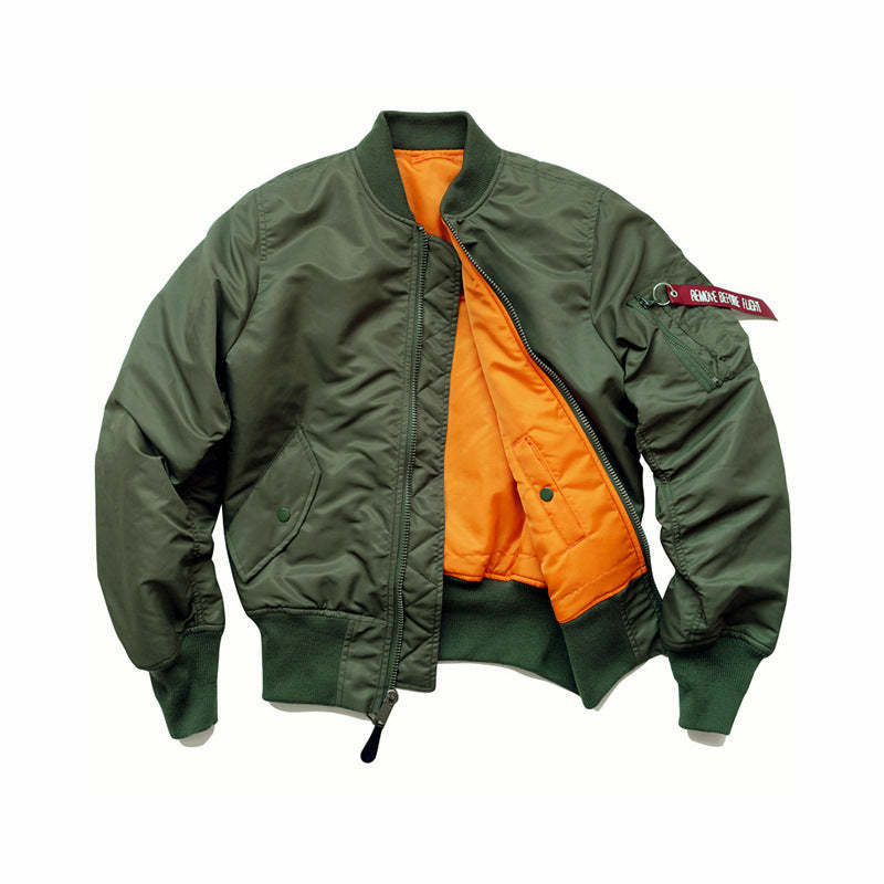 Men's flight bomber jacket with contrasting inner lining, utility arm pocket, and ribbed cuffs Mune Fashion