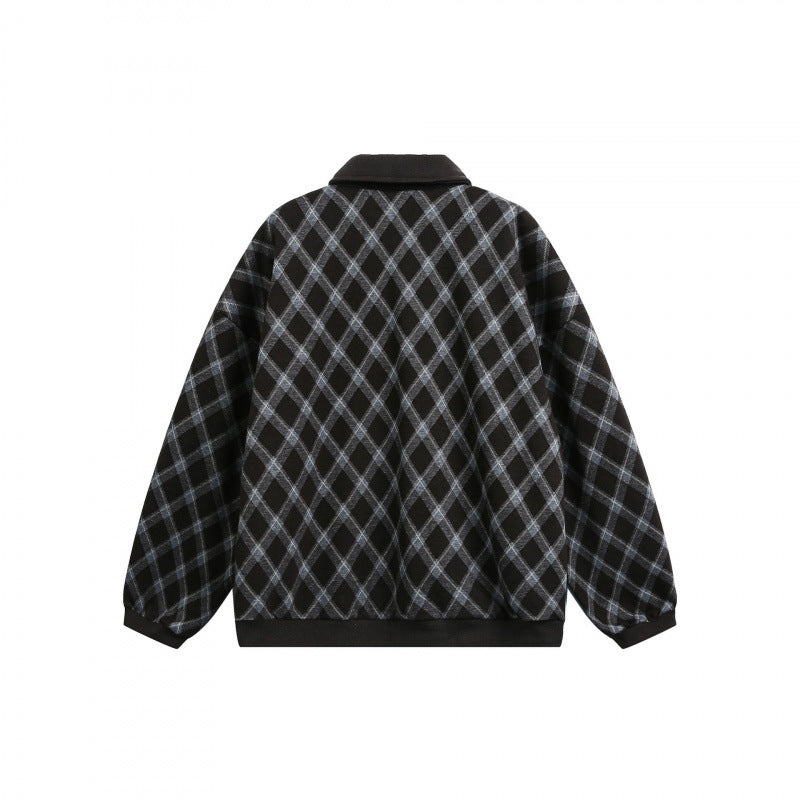 Unisex Oversize Polo-Halfzip-Pullover with Argyle Structure Mune Fashion