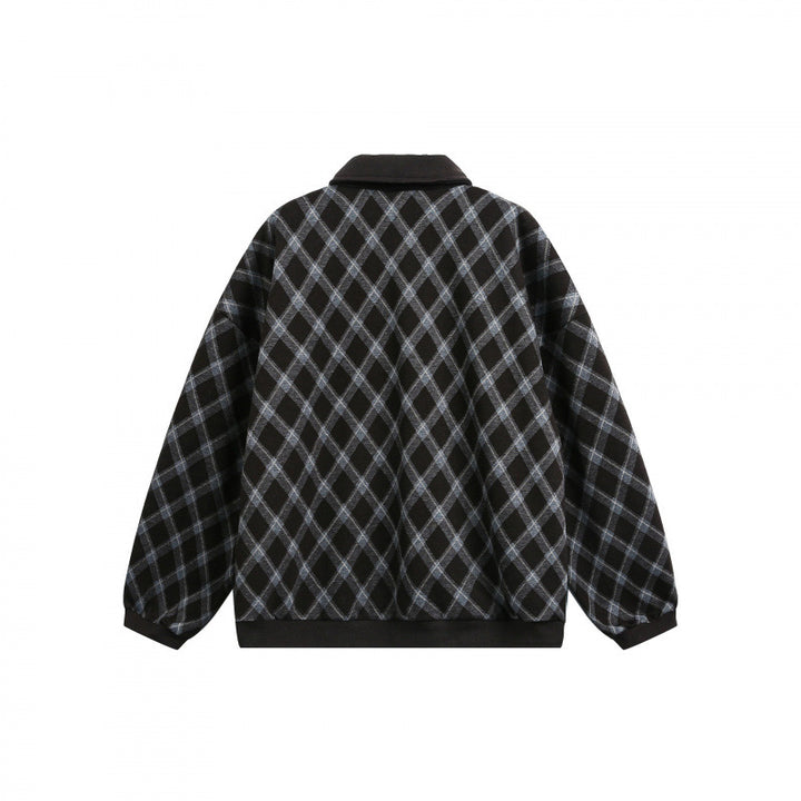 Unisex Oversize Polo-Halfzip-Pullover with Argyle Structure Mune Fashion