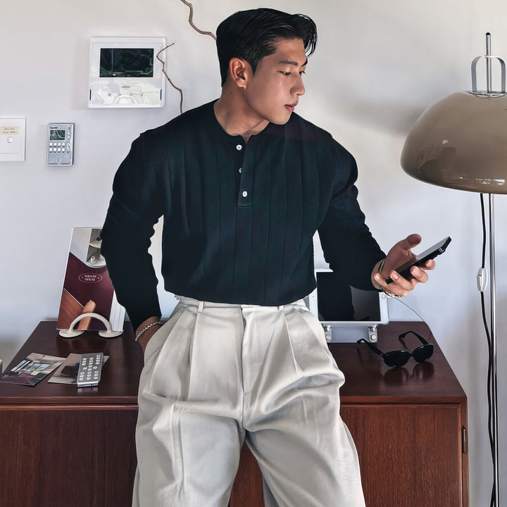 Men's Fashionable Knitted Sweater with Button Placket Mune Fashion