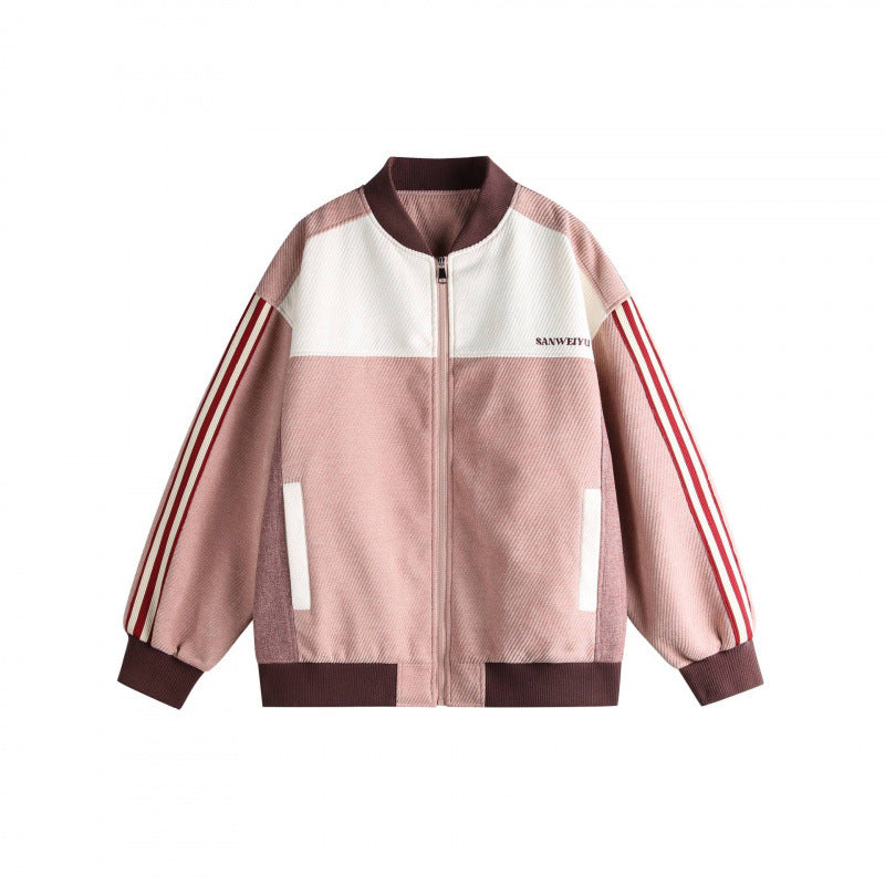 Unisex Short Cut Boxy Bomber Jacket in Sportline Style with Full Zip, Contrasting Stripe Sleeves and Ribbed Cuffs Mune Fashion