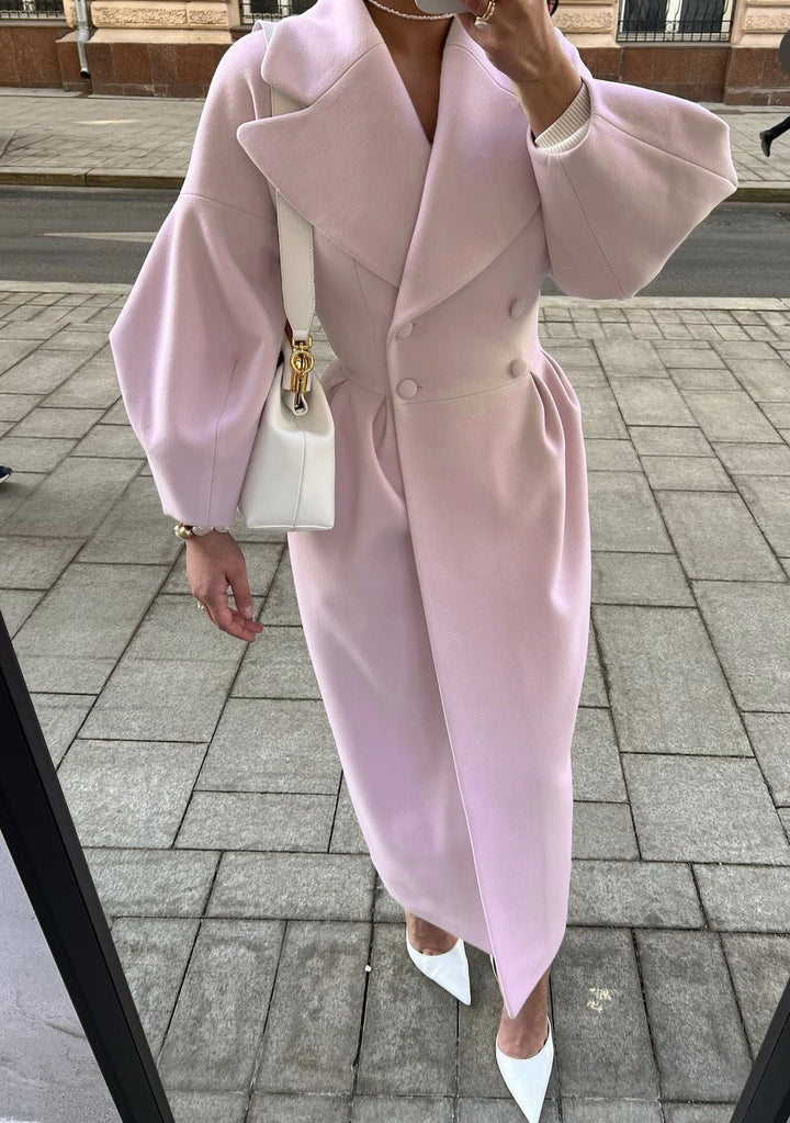 Women's tailored double-breasted trench coat with wide sleeve and high leg slit Mune Fashion