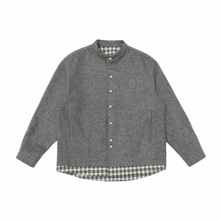 Unisex Short Cut Wool Blend Blouson with Stand-Up Collar and Checked Interior Band Mune Fashion