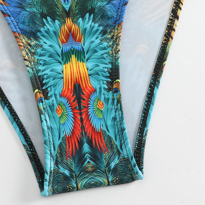 Women's triangle bikini with exotic feather design and adjustable straps Mune Fashion