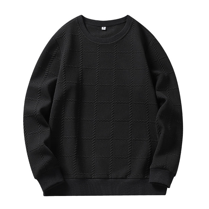 Men's finely structured round neck knitted pullover with check pattern and casual cut Mune Fashion