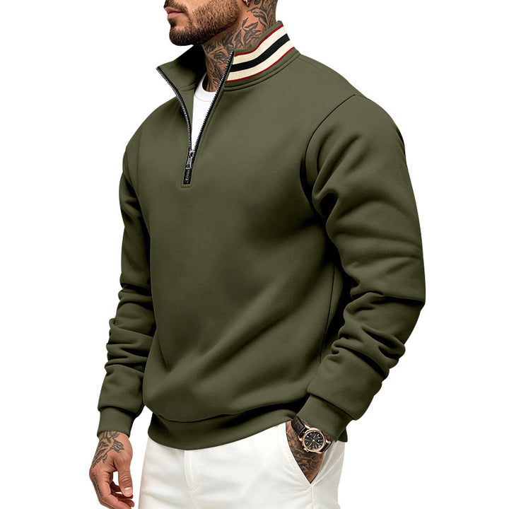 Men's sweatshirt with half zipper and striped stand-up collar Mune Fashion