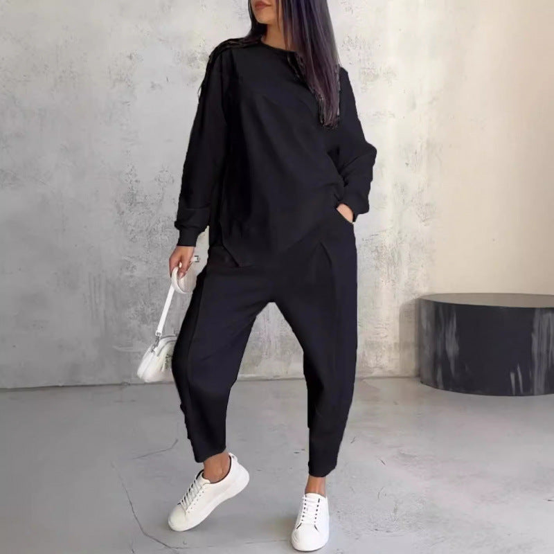 Women's Casual Two-Piece Lounge Set with Oversize Sweatshirt and Tailored Tapered Pants Mune Fashion