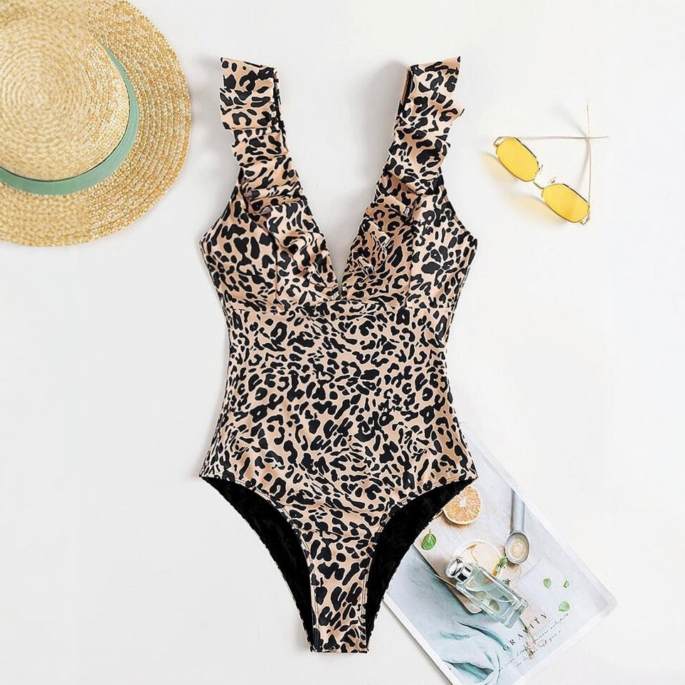 Women's Refined Jumpsuit with Leopard Print and Ruffle Details Mune Fashion