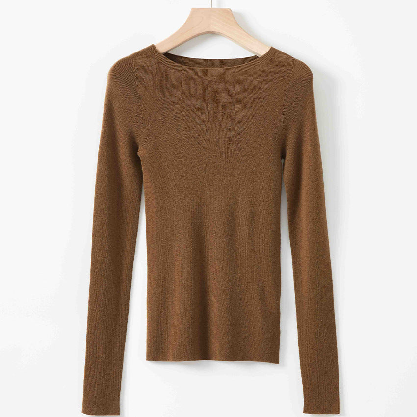 Women Fine Long Sleeve Fine Knit Sweater with Boat Neck and Figure-Hugging Fit Mune Fashion