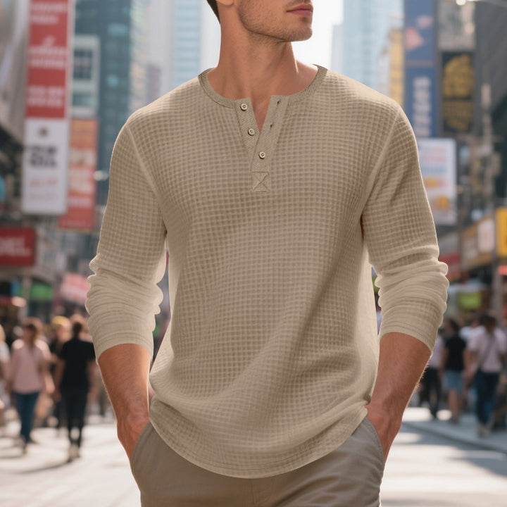 Men's nano thermoregulating waffle thermal shirt with short button placket and rounded hem Mune Fashion