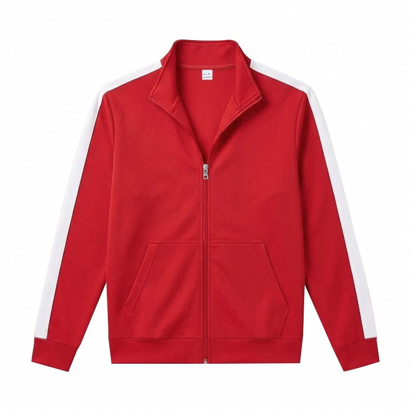 Men's Retro Track Jacket with Contrast Stripes and Stand-Up Collar Mune Fashion