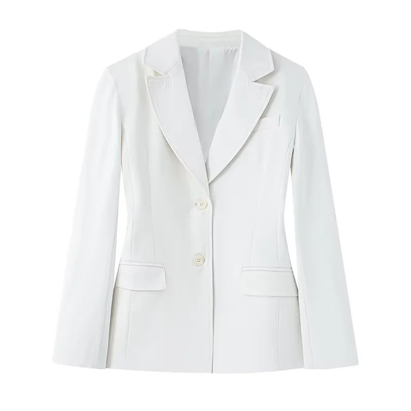 Women's slim business blazer with tailored cut, falling lapel and flap pockets Mune Fashion