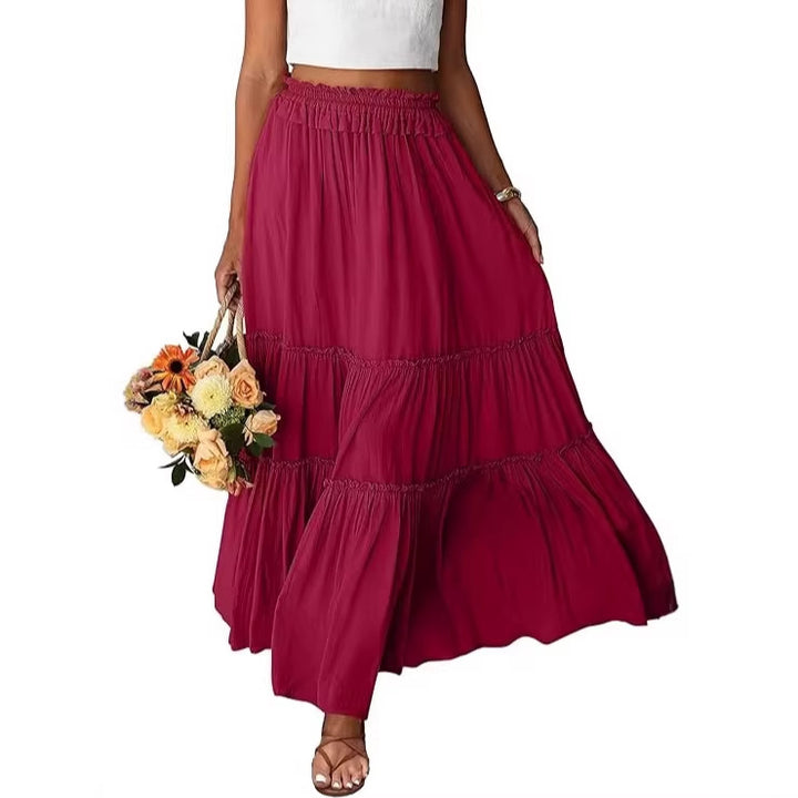 Women's Long Ruffle Tiered Skirt with Elastic Ruffle Waistband Mune Fashion