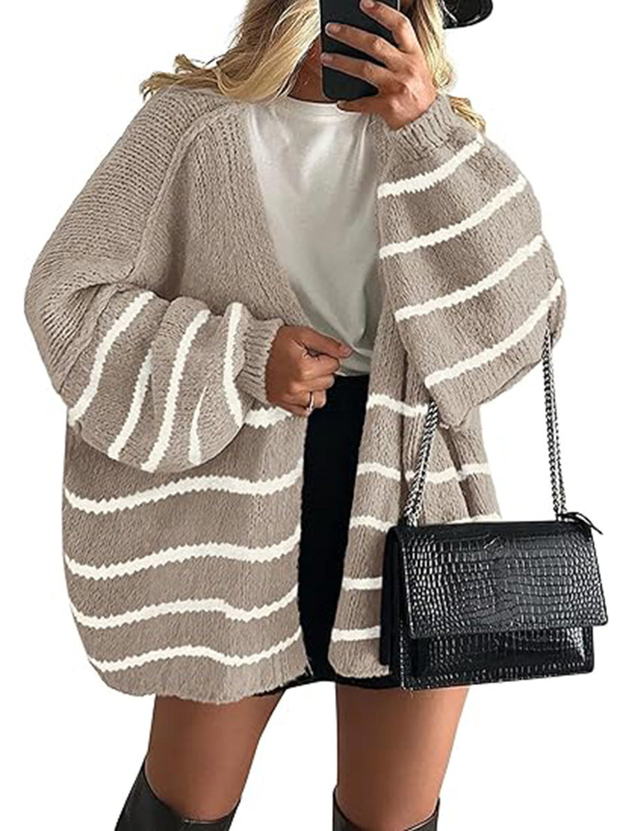 Women's Oversized Knit Cardigan with Balloon Sleeves and Open Front Mune Fashion