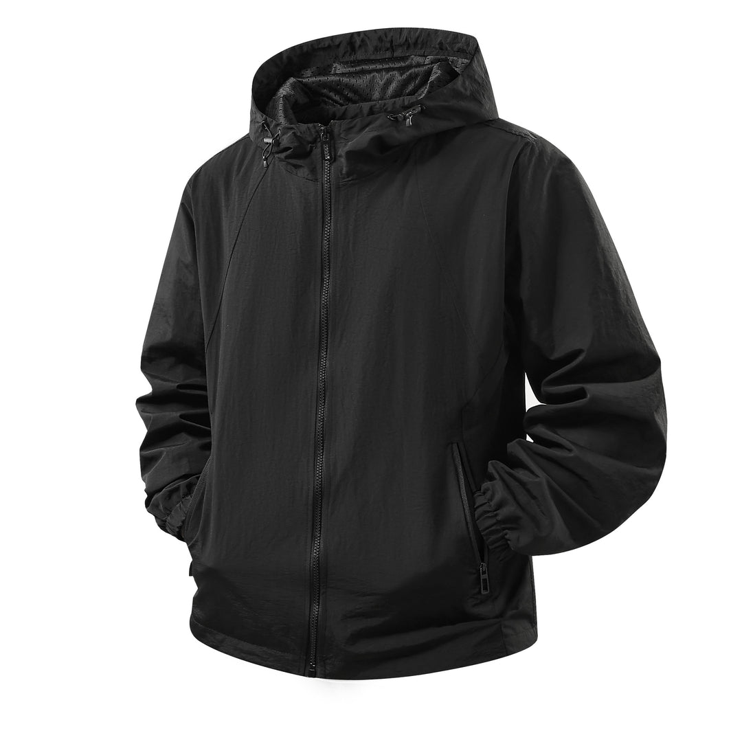 Men's Lightweight Breathable Hooded Windbreaker with Mesh Lining and Zipper Pockets Mune Fashion