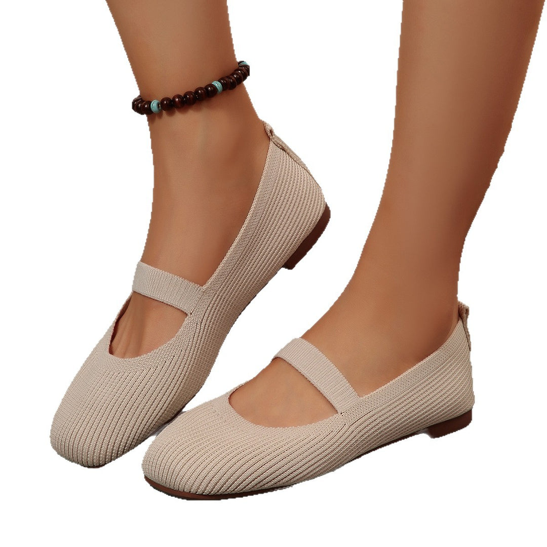 Ladies  lightweight knitted Mary Jane ballerina with elastic strap and flexible rubber sole Mune Fashion