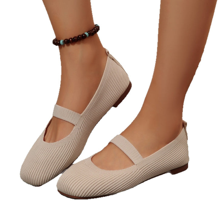 Ladies  lightweight knitted Mary Jane ballerina with elastic strap and flexible rubber sole Mune Fashion