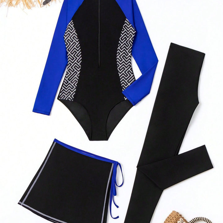 Ladies sporty UV protection swimsuit with long sleeves and skirt Mune Fashion