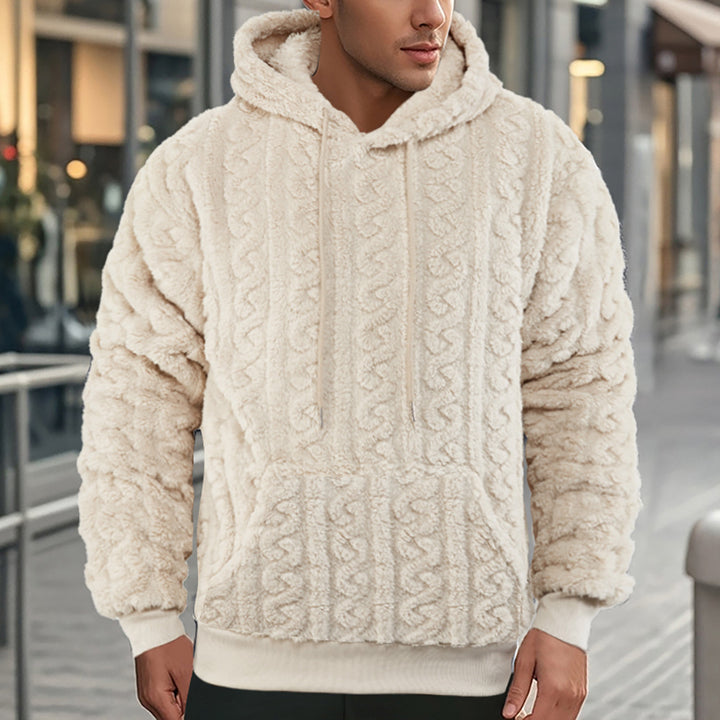 Men's fluffy sherpa hoodie with cable knit pattern, kangaroo pocket and ribbed cuffs Mune Fashion