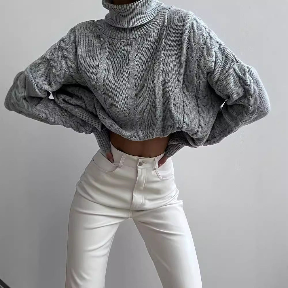 Womens chunky knit turtleneck sweater with cable knit details Mune Fashion