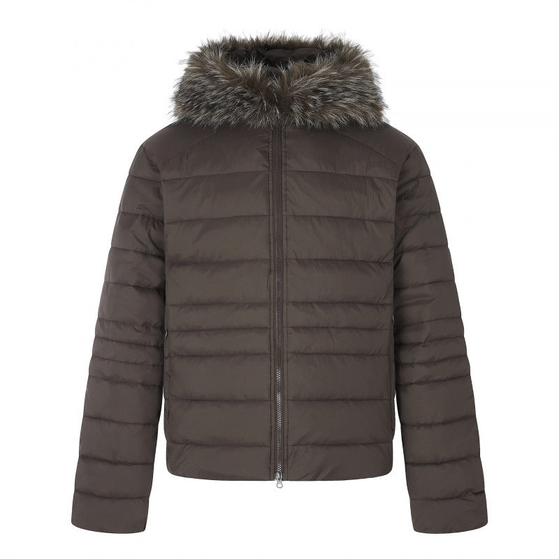 Women's short quilted hooded jacket with removable faux fur collar and thermal padding Mune Fashion