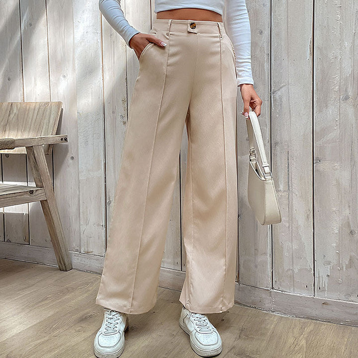Women High-Waisted Wide-Leg Trousers with Crease and Subtle Suit Look Mune Fashion