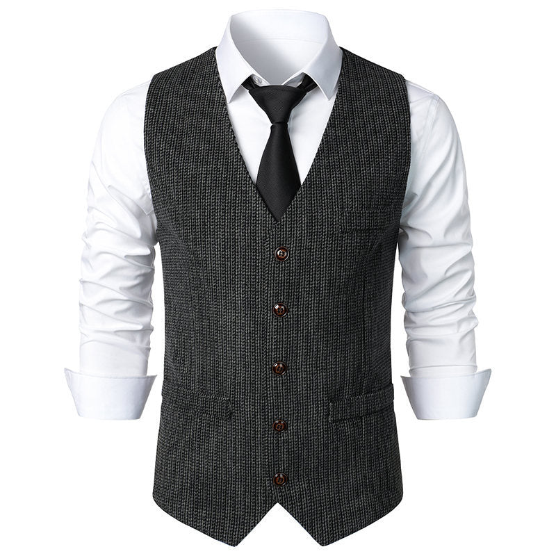 Men's Tailored Knit Vest with V-Neck and Continuous Button Placket Mune Fashion