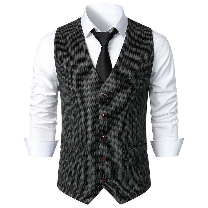 Men's Tailored Knit Vest with V-Neck and Continuous Button Placket Mune Fashion